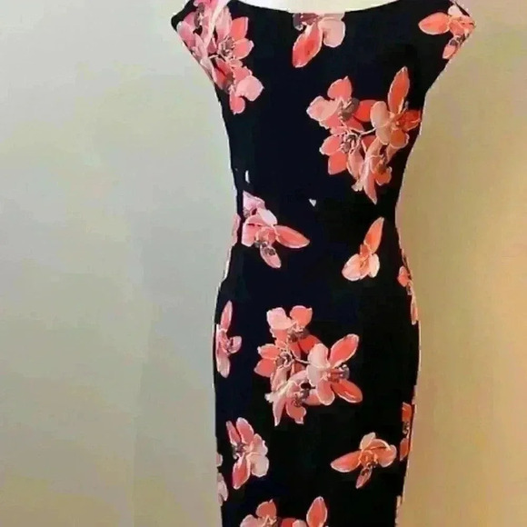 Connected Apparel Faux Wrap Floral Sheath Boatneck Dress Size:10 - Picture 9 of 9